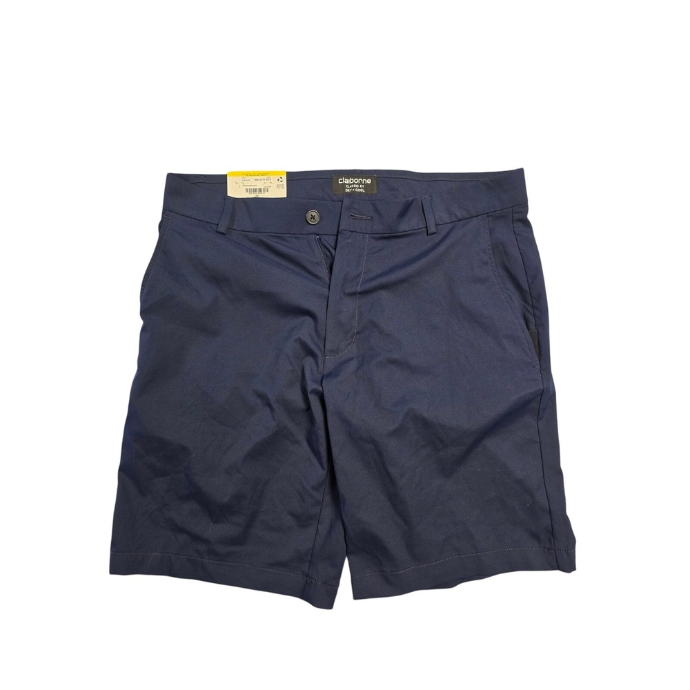 Claiborne Mens Classic Fit Dry Cool Shorts Signature Navy Blue Stretch 34 New